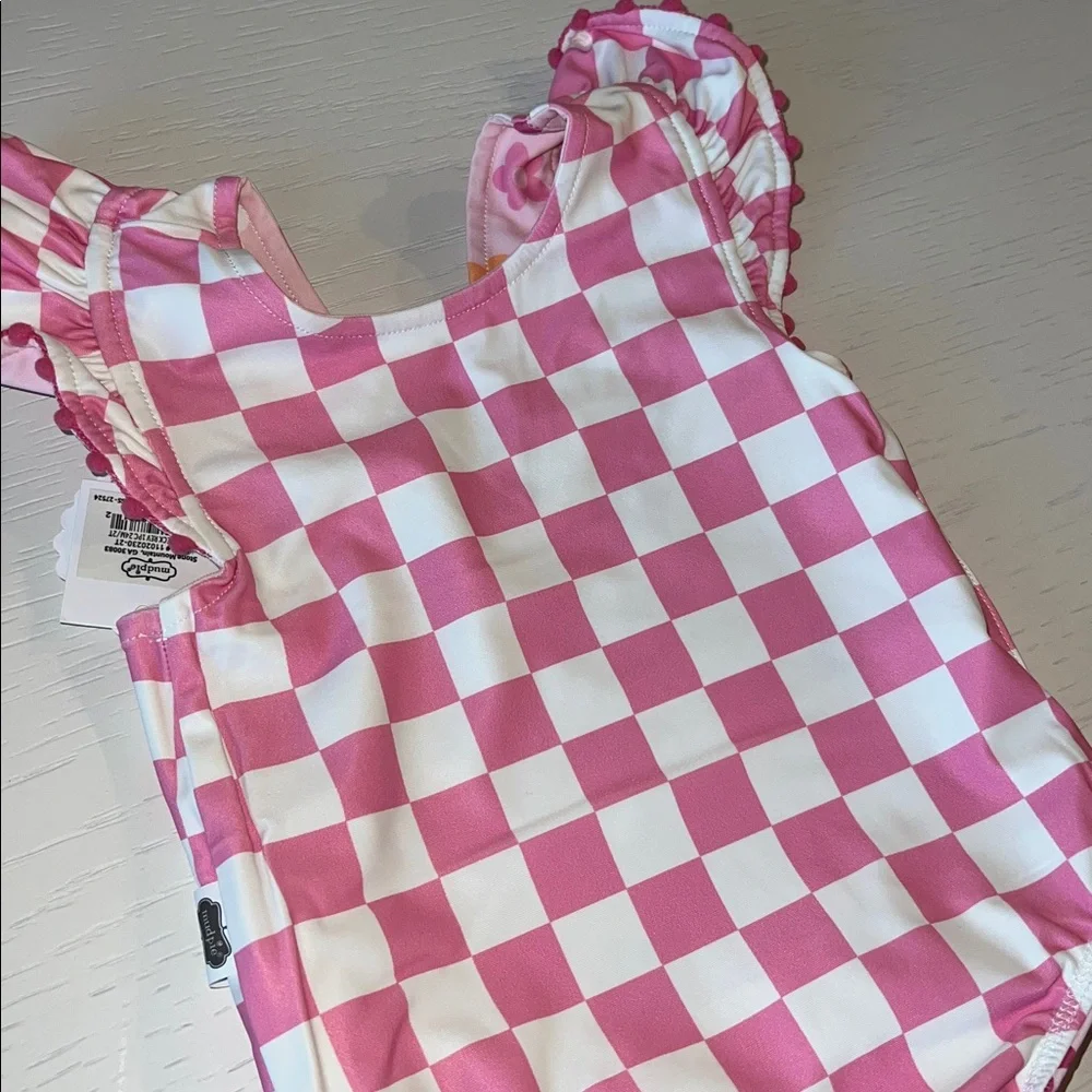 Mud Pie Toddler Girl Reversible Checkerboard Floral Tutu Swimsuit 2T 3T 4T 5T